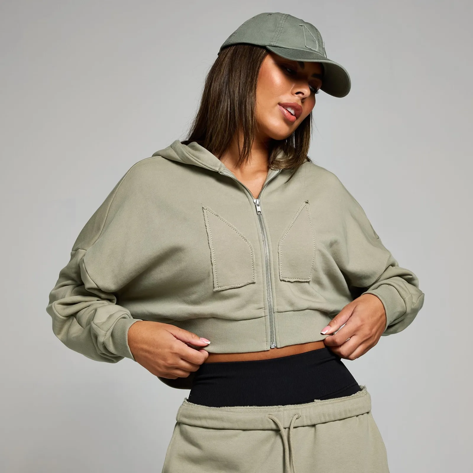 Hot MP geropte hoodie met rits en opgestikt motief DAMES Hoodies